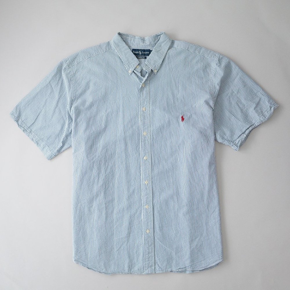 Ralph Lauren Classic Fit Shirt Button Down Seersucker Pinstripe Men Size 2XB BIG